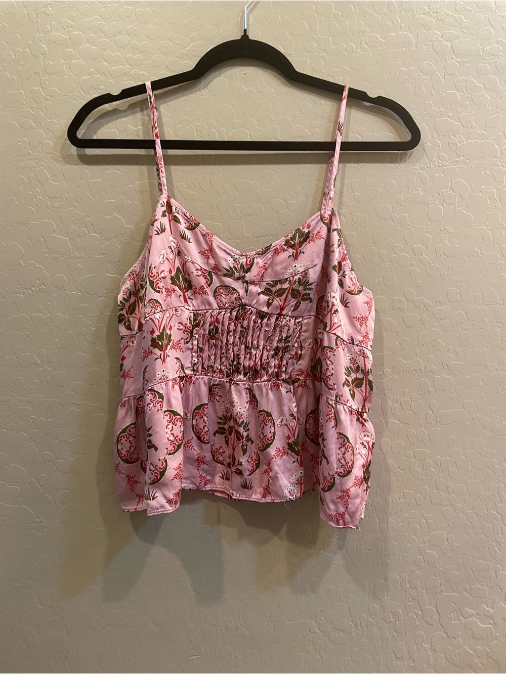 Anthropologie Pink Floral Smocked Cami
